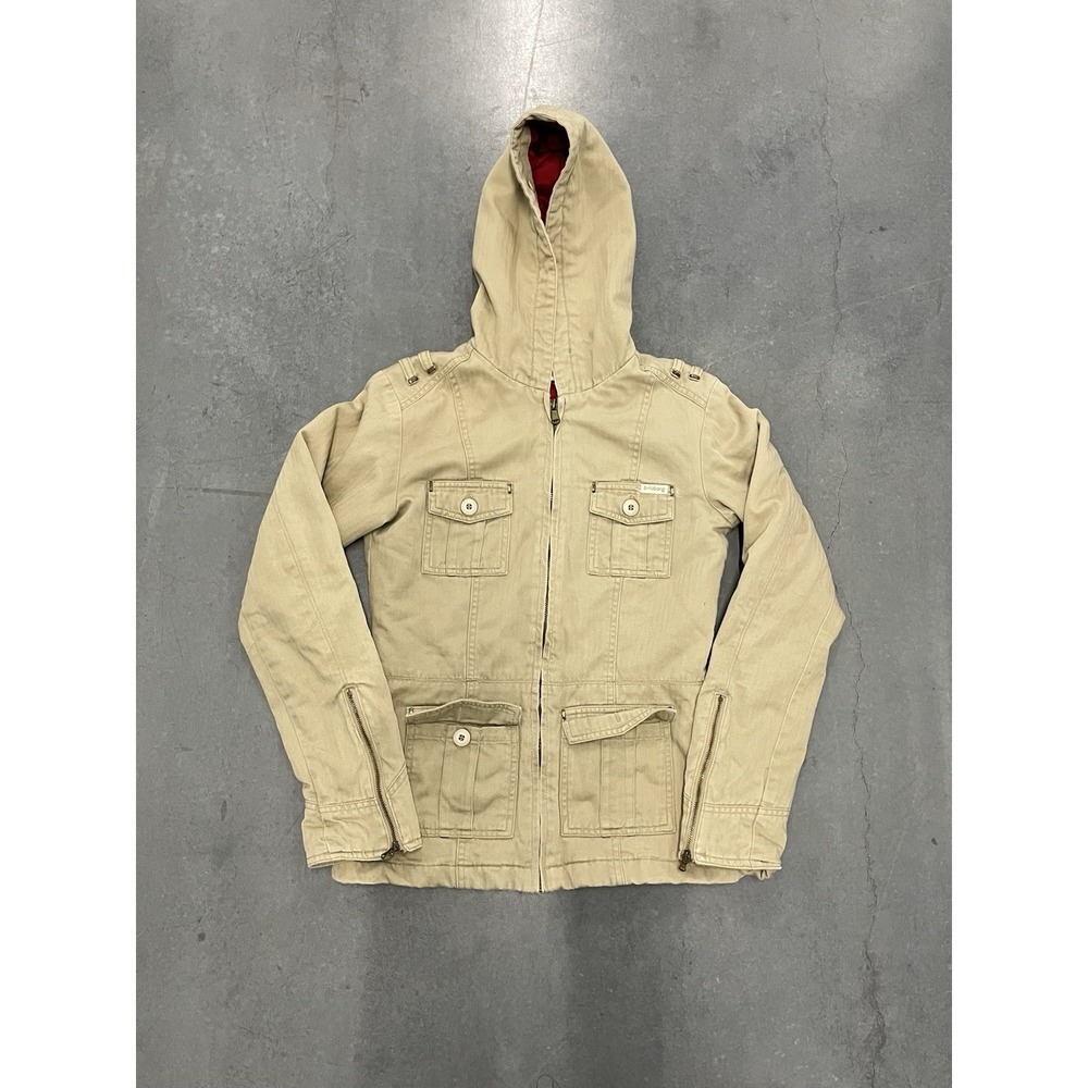 Billabong Utility Bomber Jacket Mens Size S Hooded Zip Khaki Brown J706P BAY